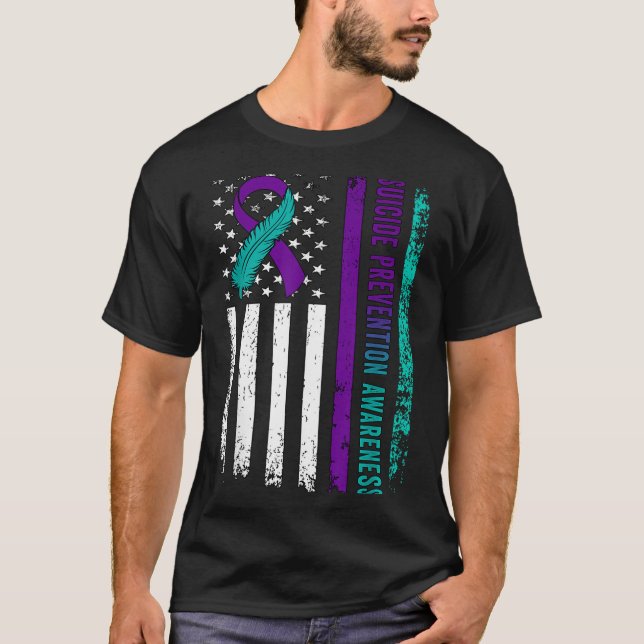 Camiseta Suicide Prevention Awareness American Flag Ribbon  (Frente)