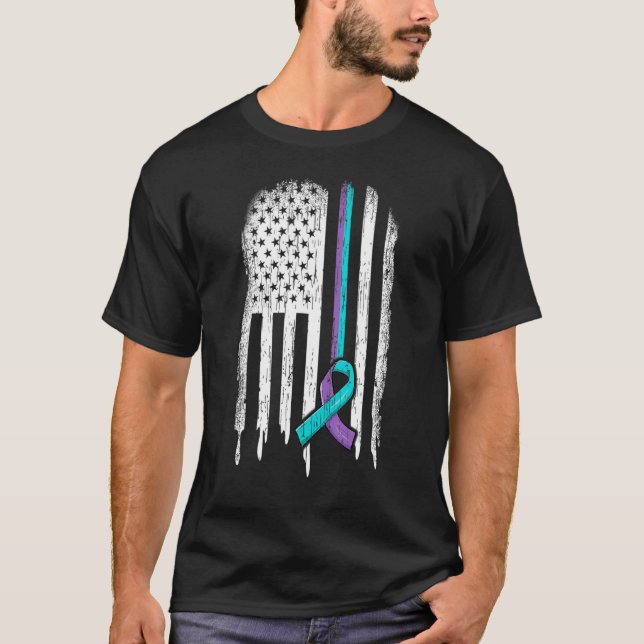 Camiseta Suicide Prevention Awareness American Flag Ribbon  (Frente)