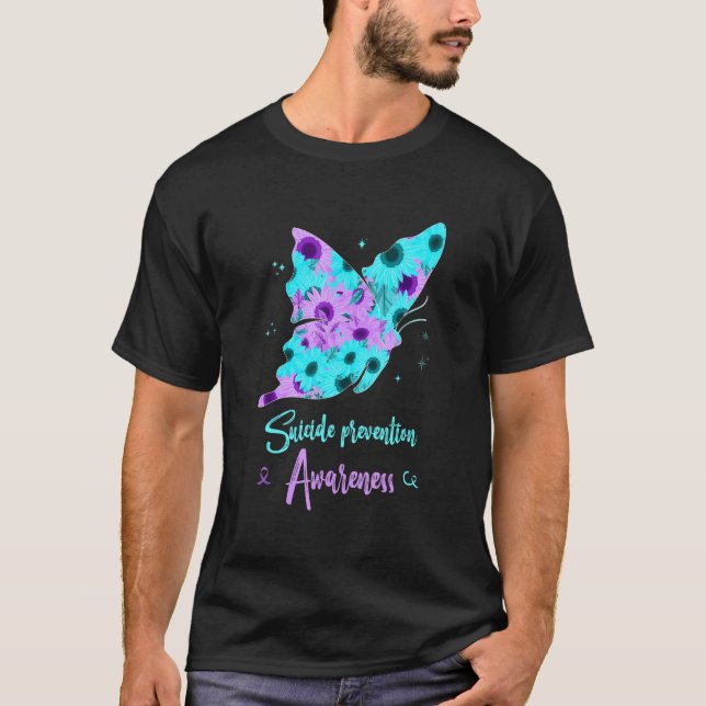 Camiseta Suicide Prevention Awareness Butterfly Sunflower P (Frente)