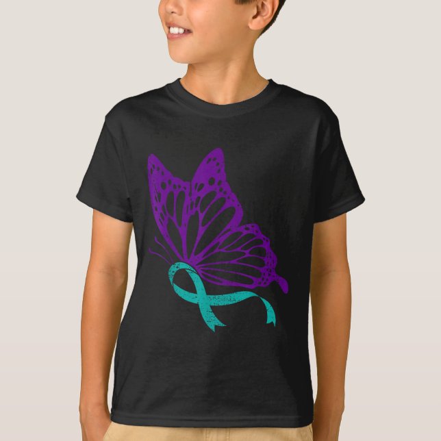 Camiseta Suicide Prevention Awareness Teal &amp; Purple Rib (Frente)