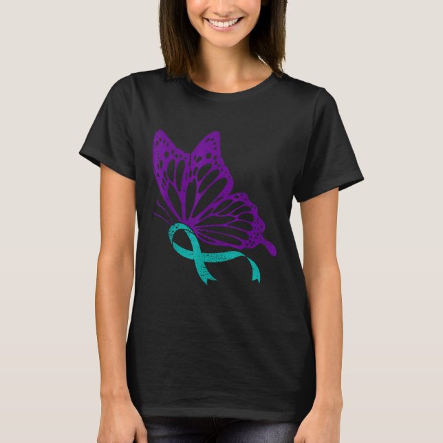 Camiseta Suicide Prevention Awareness Teal &amp; Purple Rib (Frente)