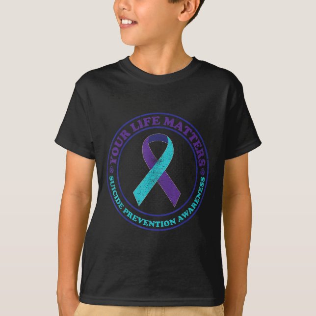 Camiseta Suicide Prevention Awareness Teal &amp; Purple Rib (Frente)
