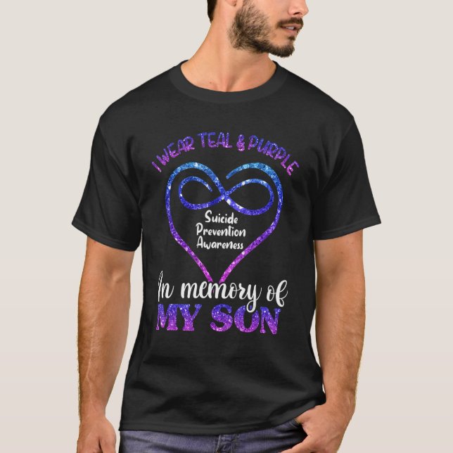 Camiseta Suicide Prevention Teal & Purple In Memory Of My S (Frente)