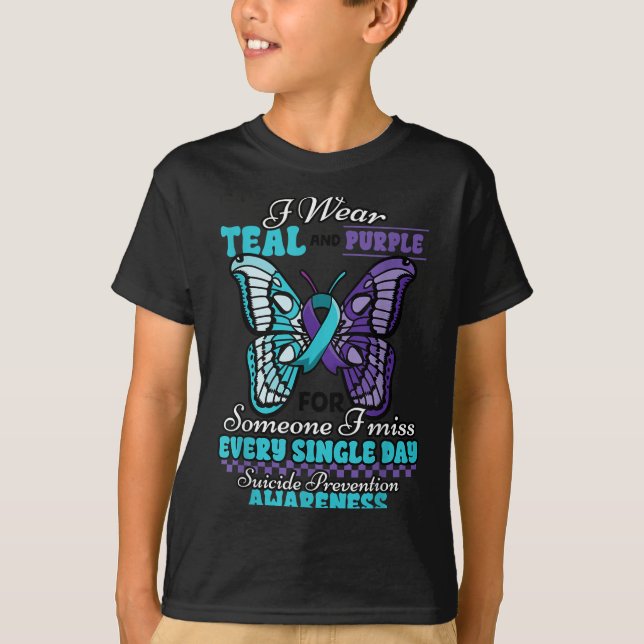 Camiseta Suicide Prevention Wear Teal Purple Someone I Miss (Frente)
