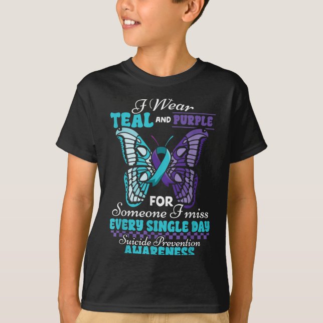 Camiseta Suicide Prevention Wear Teal Purple Someone I Miss (Frente)