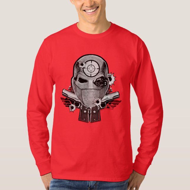 Camiseta Suicide Squad | Deadshot Mask & Guns Tattoo Art (Frente)