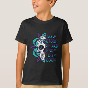 Camiseta Suicídio Crânio Floral Sensibilização para a saúde
