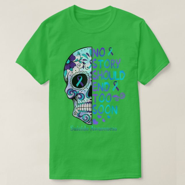 Camiseta Suicídio Crânio Floral Sensibilização para a saúde (Frente do Design)