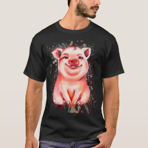 Camiseta Suíno Colorida De Água Desenhada À Mão Arranqu