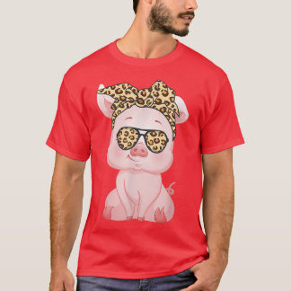 Camiseta Suíno Com Flor Da Fenda Da Banda Laminal Do Leopar
