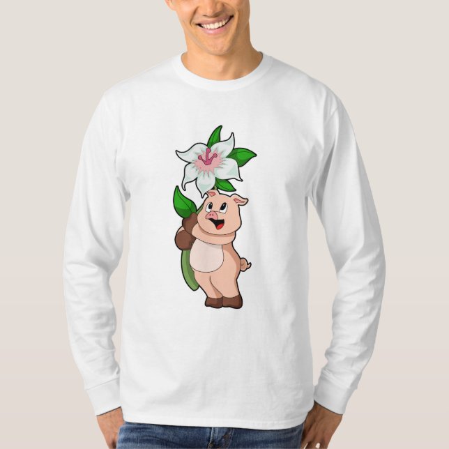 Camiseta Suíno com Flower Lily (Frente)