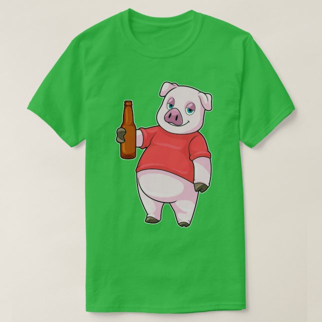 Camiseta Suíno com garrafa de cerveja (Frente do Design)