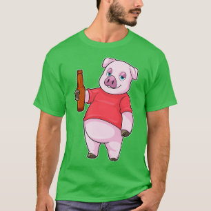 Camiseta Suíno com garrafa de cerveja