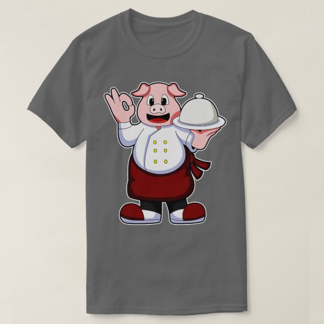 Camiseta Suíno como Cook com placa de Cozinhar (Frente do Design)