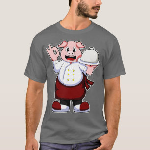 Camiseta Suíno como Cook com placa de Cozinhar
