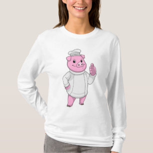 Camiseta Suíno como cozinheiro com chapéu de chef