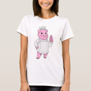 Camiseta Suíno como cozinheiro com chapéu de chef