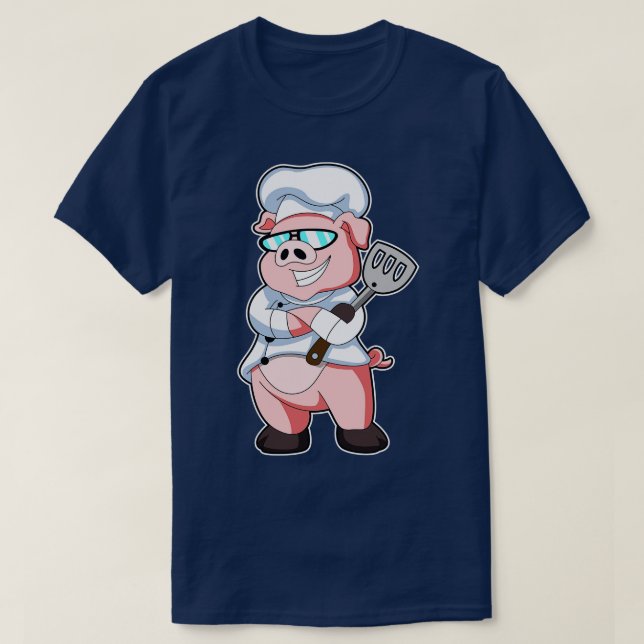 Camiseta Suíno como cozinheiro com óculos solares Cozinhar (Frente do Design)