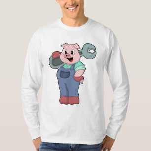 Camiseta Suíno como mecânico com chave inglesa
