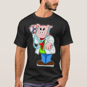 Camiseta Suíno como médico com estetoscópio