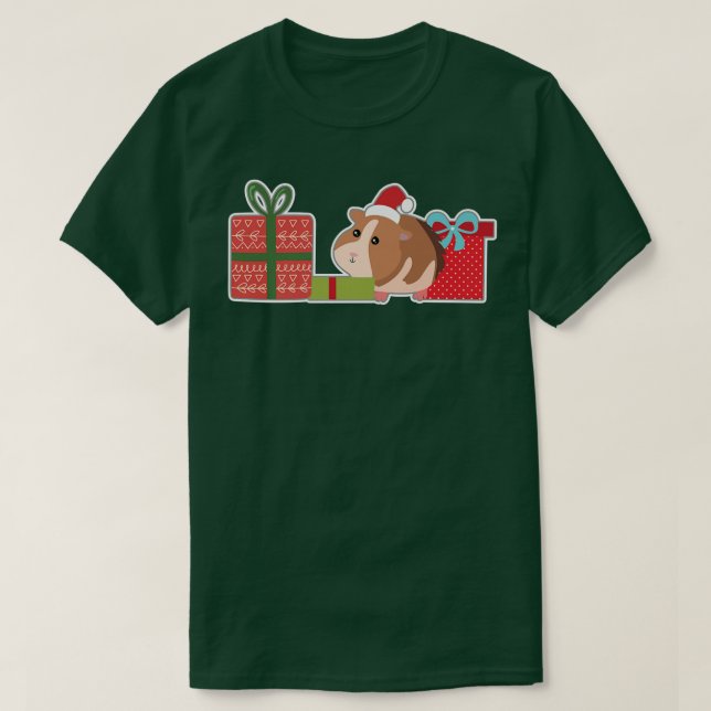 Camiseta Suíno de Natal bonito com Santa Hat Pet Guin (Frente do Design)