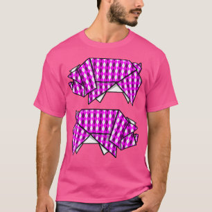 Camiseta Suíno de Origami, Cor-de-rosa-branca