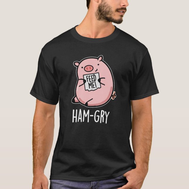 Camiseta Suíno Engraçado Engraçado Com Fome Escuro BG (Frente)