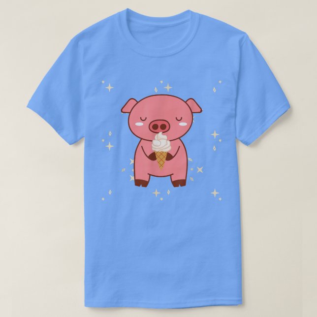 Camiseta Suíno Kawaii Cute Com Pijama De Sorvete 3708 (Frente do Design)