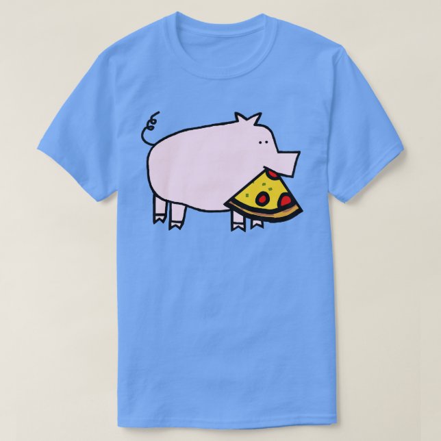 Camiseta Suíno rosa-claro com pizza de pepperoni na boca (Frente do Design)