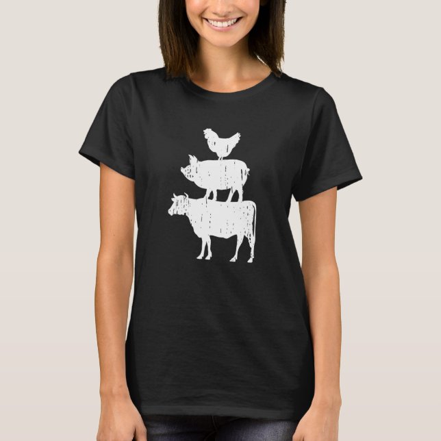 Camiseta Suínos De Vaca E Animais De Criação Empilhados De  (Frente)