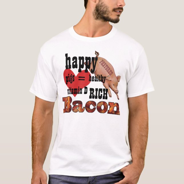 Camiseta Suínos Pastados Bacon Porco E Coração (Frente)