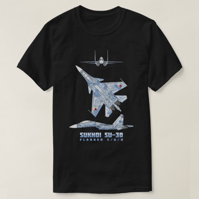 Camiseta Sukhoi Su30 Russo Super Maneuverable Fighter Pla (Frente do Design)
