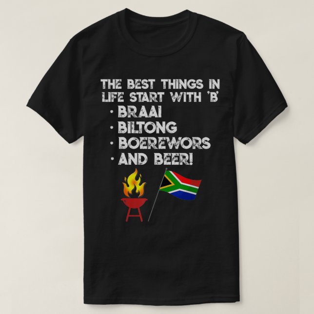 Camiseta Sul-Africano Beer Biltong Boerewors Braai Funn (Frente do Design)