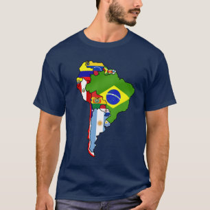 Camiseta Sul - bandeiras americanas do mapa de Ámérica do