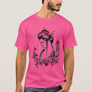 Camiseta Sumi E Lady Japonesa com Flores