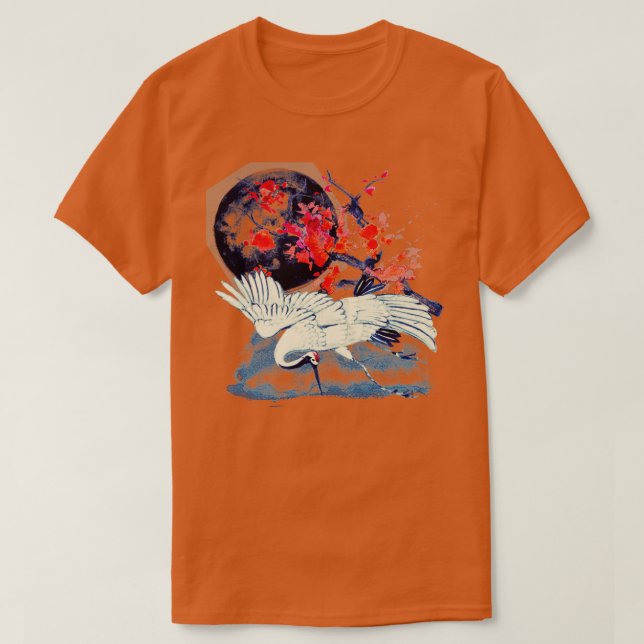 Camiseta Sumi E Moonlight Crane (Frente do Design)