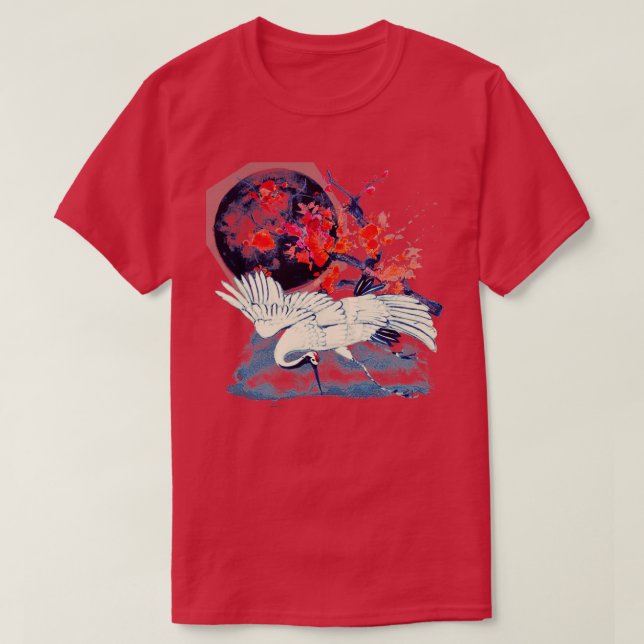 Camiseta Sumi E Moonlight Crane (Frente do Design)