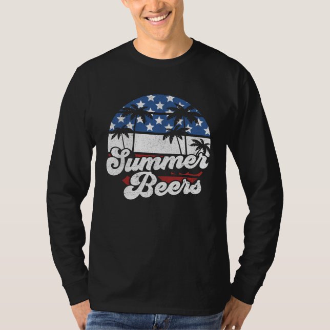 Camiseta Summer Beers Retro 4th of July American Flag Beach (Frente)
