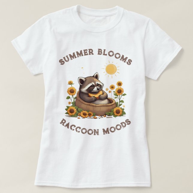 Camiseta Summer Blooms Raccoon Moods (Frente do Design)