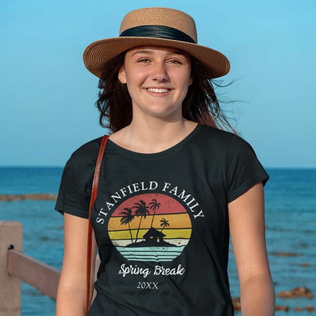 Camiseta Summer Break Beach Hut Palm Trees Matando (Family Vacation Spring Break Womens Black Matching Custom T-shirt)