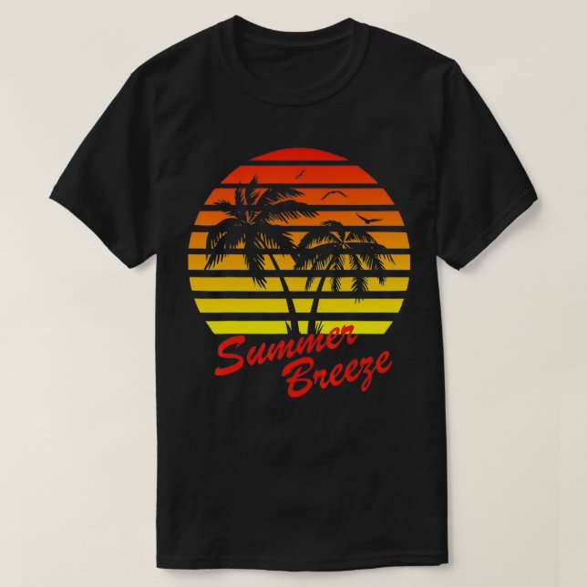 Camiseta Summer Breeze 80s Summer Beach Palm Tree Sunset (Frente do Design)