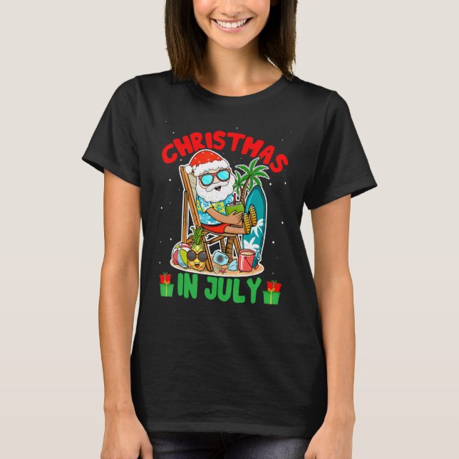 Camiseta Summer Christmas in July  Tropical Santa Surfing H (Frente)