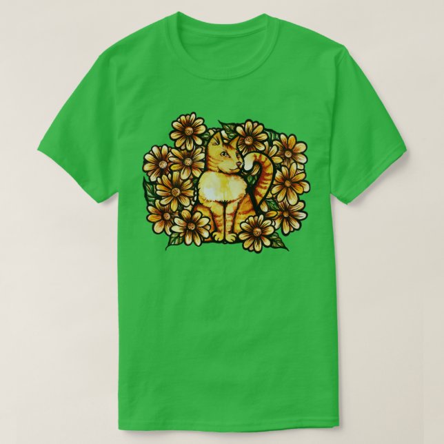 Camiseta Summer Daisies Orange Cat (Frente do Design)