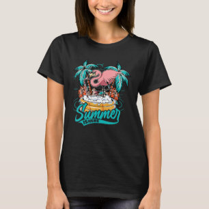 Camiseta Summer is Here Pink Flamingo Beach Vacage 3