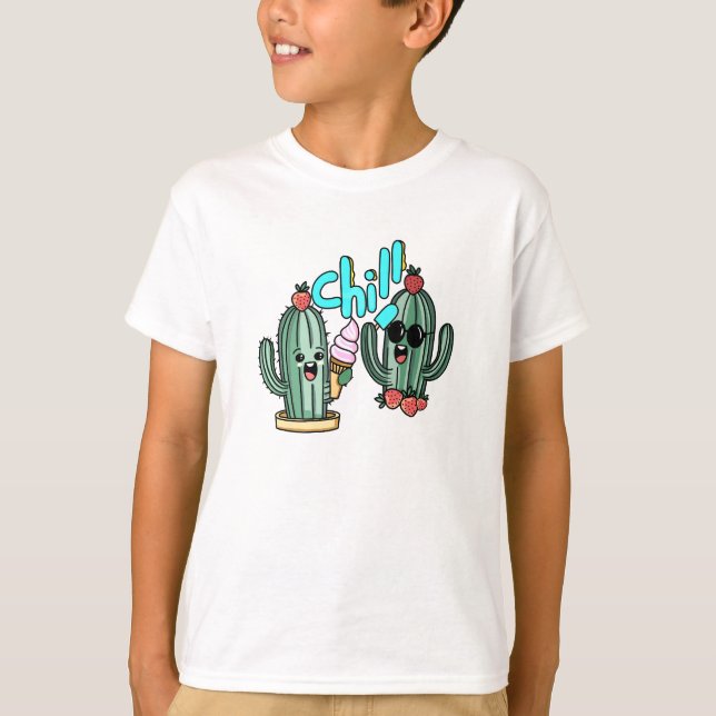 Camiseta Summer Kawaii Cactus Friends with Ice Cream (Frente)