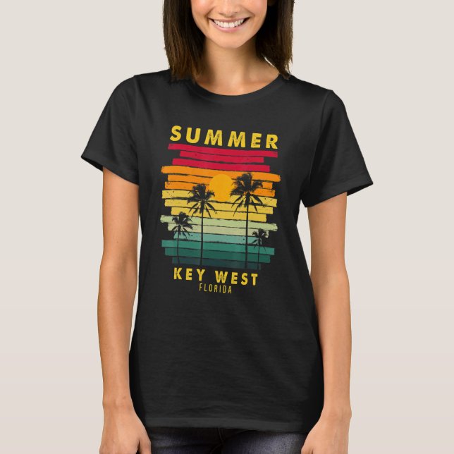 Camiseta Summer Key West Florida Beach Sunset Retro 1 (Frente)