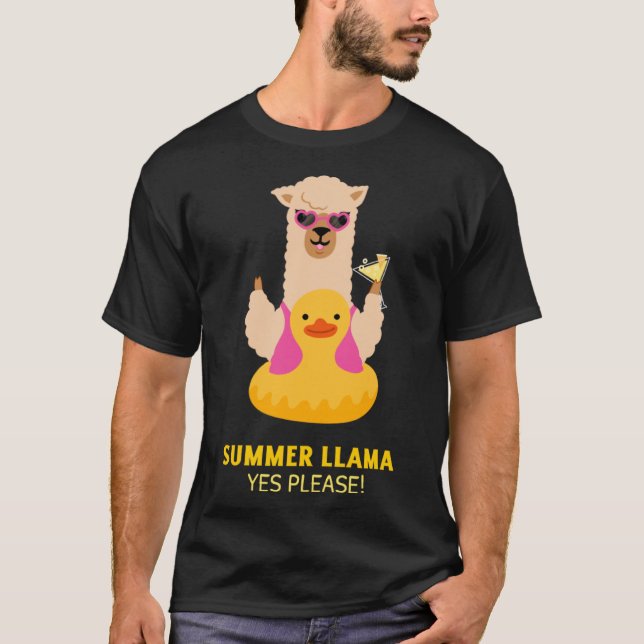Camiseta Summer Lama Com Óculos De Sol Para Festa De Piscin (Frente)