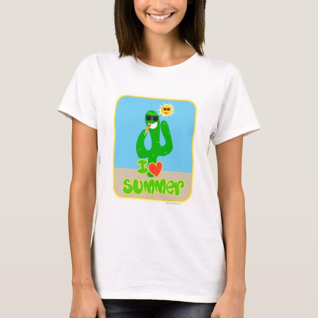 Camiseta Summer Love Cactus Cartoon Diversão Slogan Sazonal (Frente)