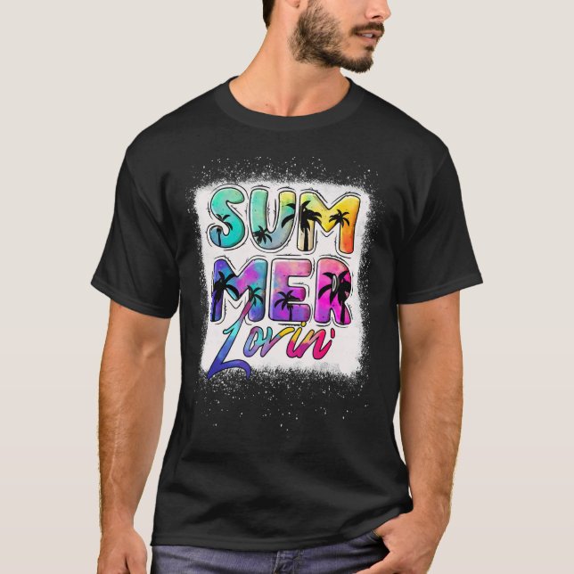 Camiseta Summer Lovin' Hello Vacing Tie Dye Palm Tree Ble (Frente)