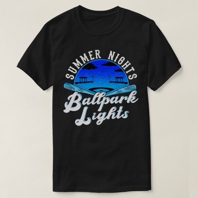 Camiseta Summer Nights Ballpark Luzes com morcegos de beise (Frente do Design)